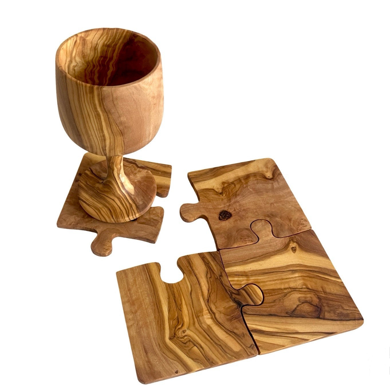 Olive Wood Puzzle Coasters — Set of 4
