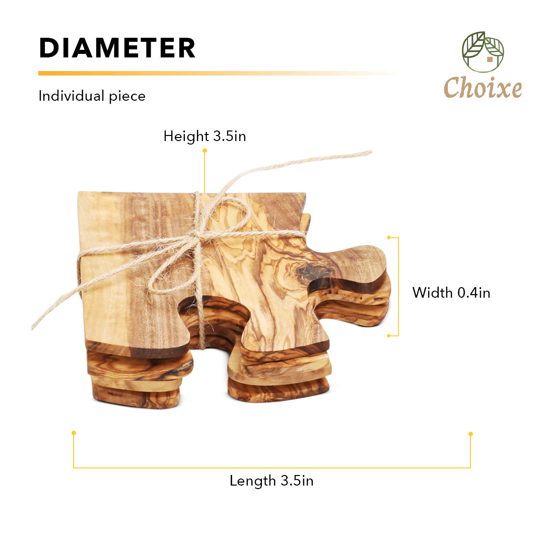 Olive Wood Puzzle Coasters — Set of 4