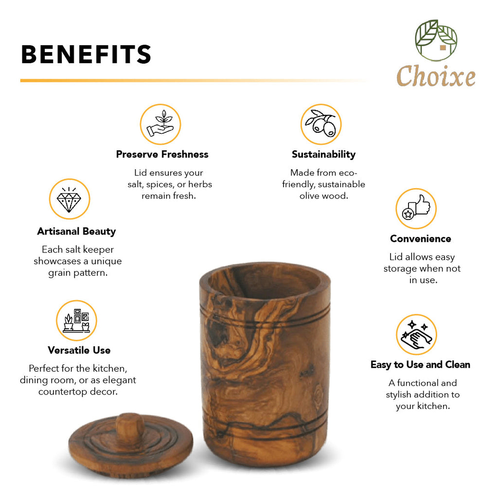 Olive Wood Salt Keeper with Lid
