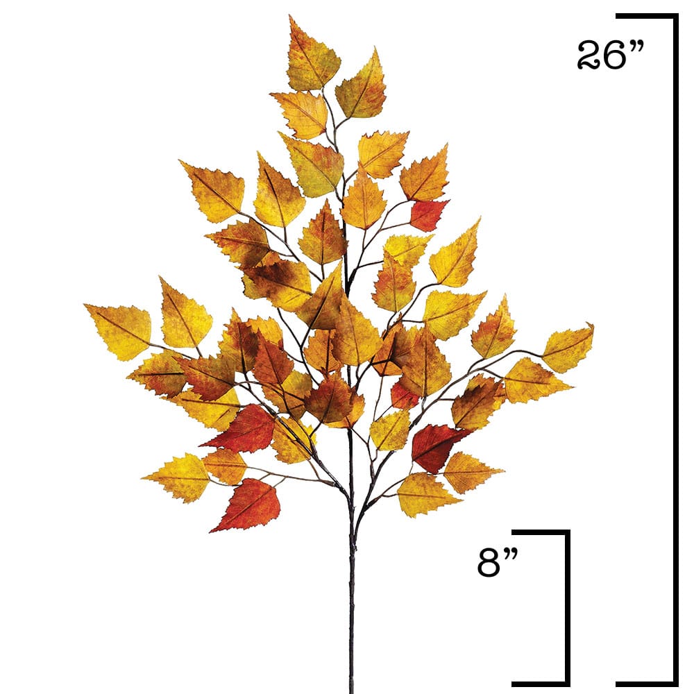 26" Faux Birch Leaf Stem Orange / Mustard / Yellow