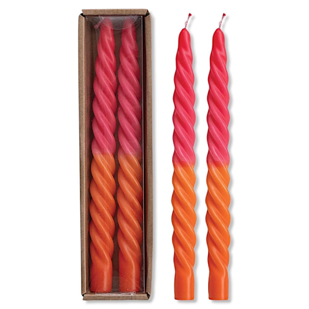 Ombre Fuchsia & Orange Unscented Twisted Taper Candles | Set of 2