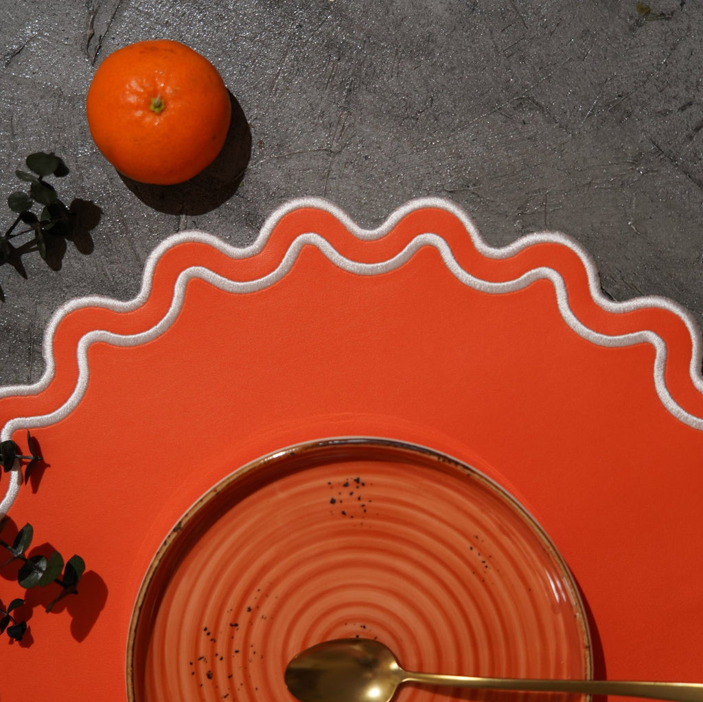 SOLACE ORANGE FAUX LEATHER PLACEMAT (Set Of 4)