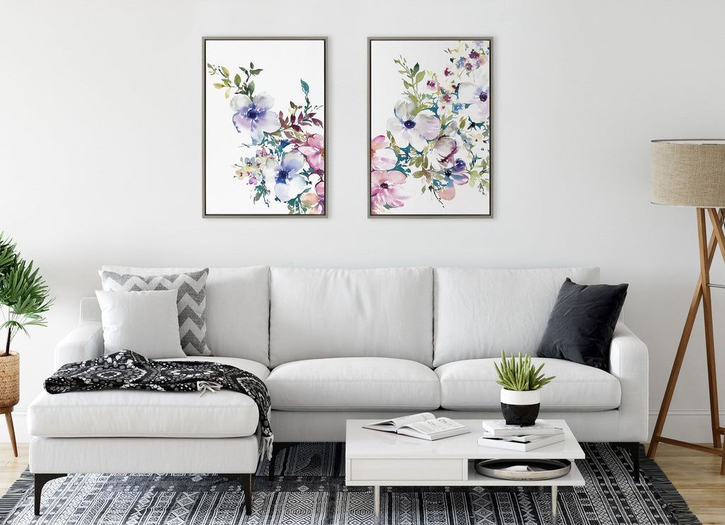 Sylvie Ink Wash Floral Left and Right Framed Canvas by Emma Daisy
