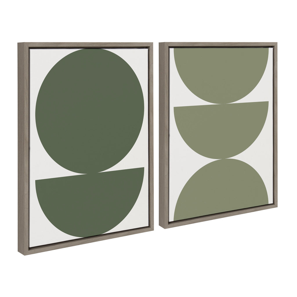 Sylvie Earthy Boho Geometric 1 Olive Green and Earthy Boho Geometric 2 Sage Green Framed Canvas by The Creative Bunch Studio