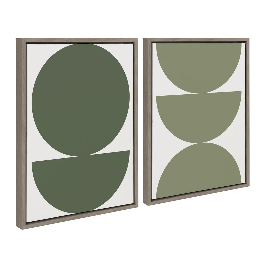Sylvie Earthy Boho Geometric 1 Olive Green and Earthy Boho Geometric 2 Sage Green Framed Canvas by The Creative Bunch Studio