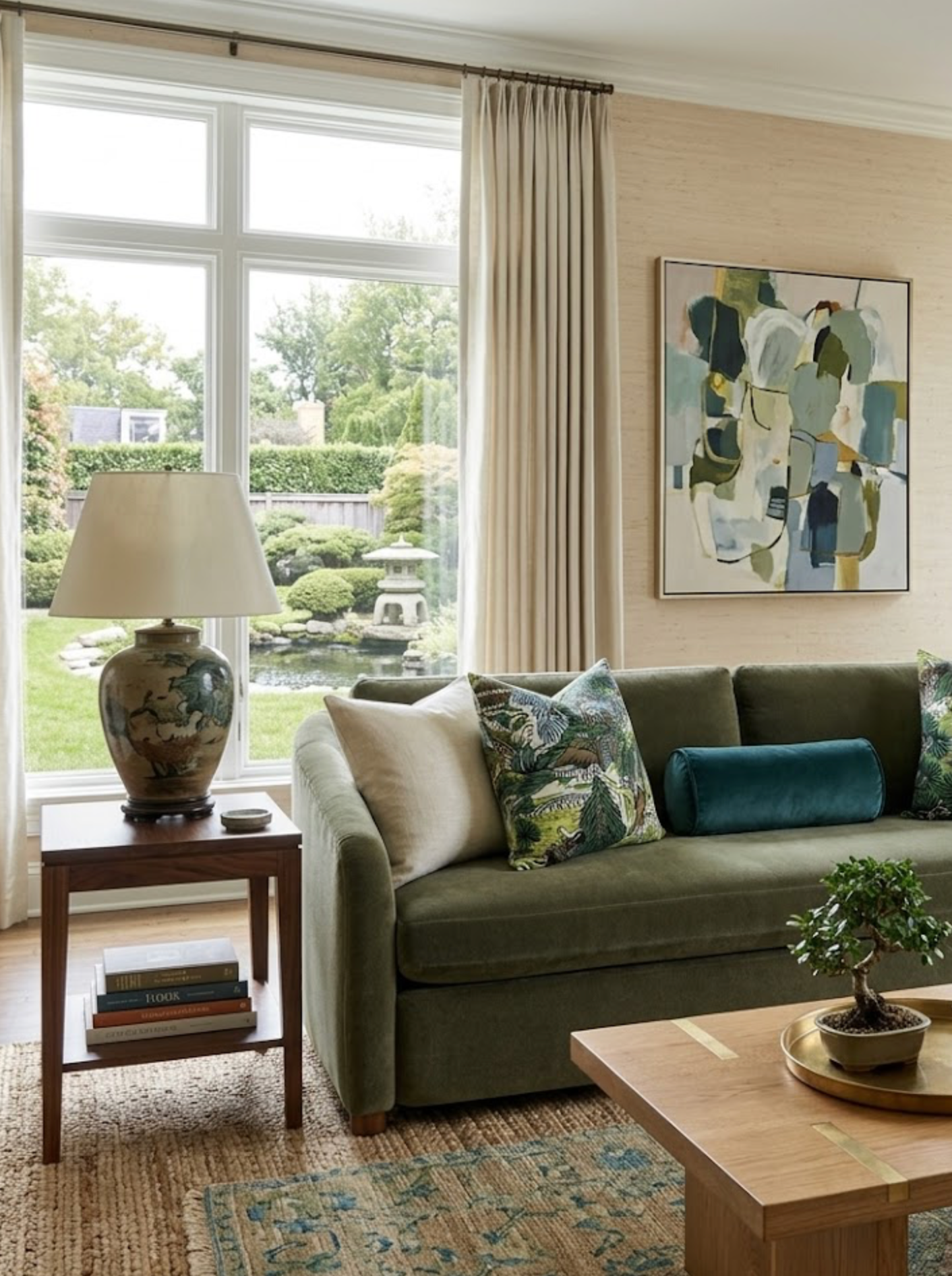 Pagoda Pillow Cover in Green + Brown, Thibaut Pillows