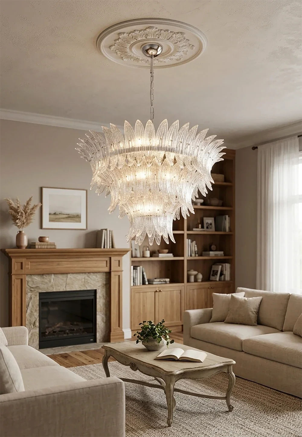 Palm Leaves Transparent Glass Chandelier