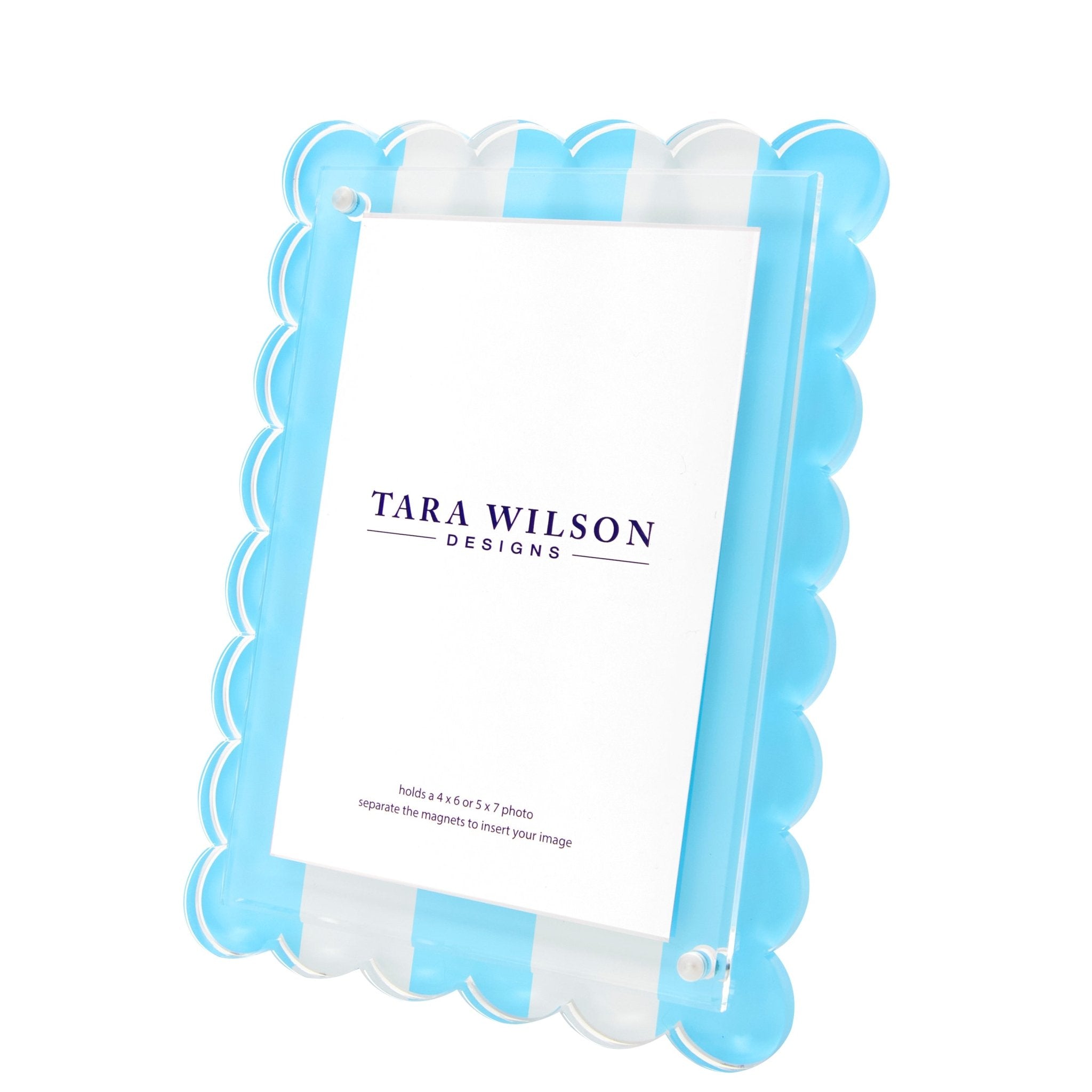 Pastel Blue & White Stripe Acrylic Scallop Frame