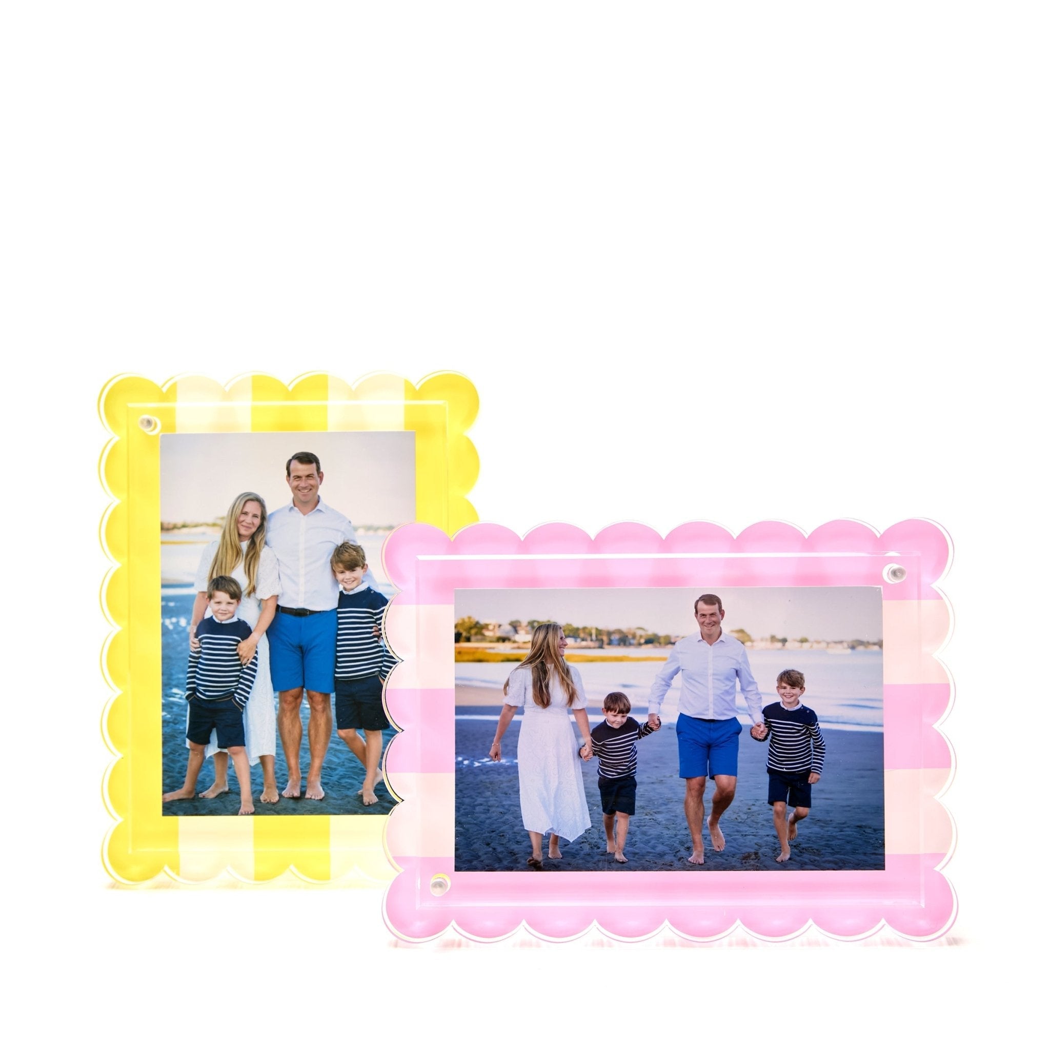 Pastel Pink & White Stripe Acrylic Scallop Frame