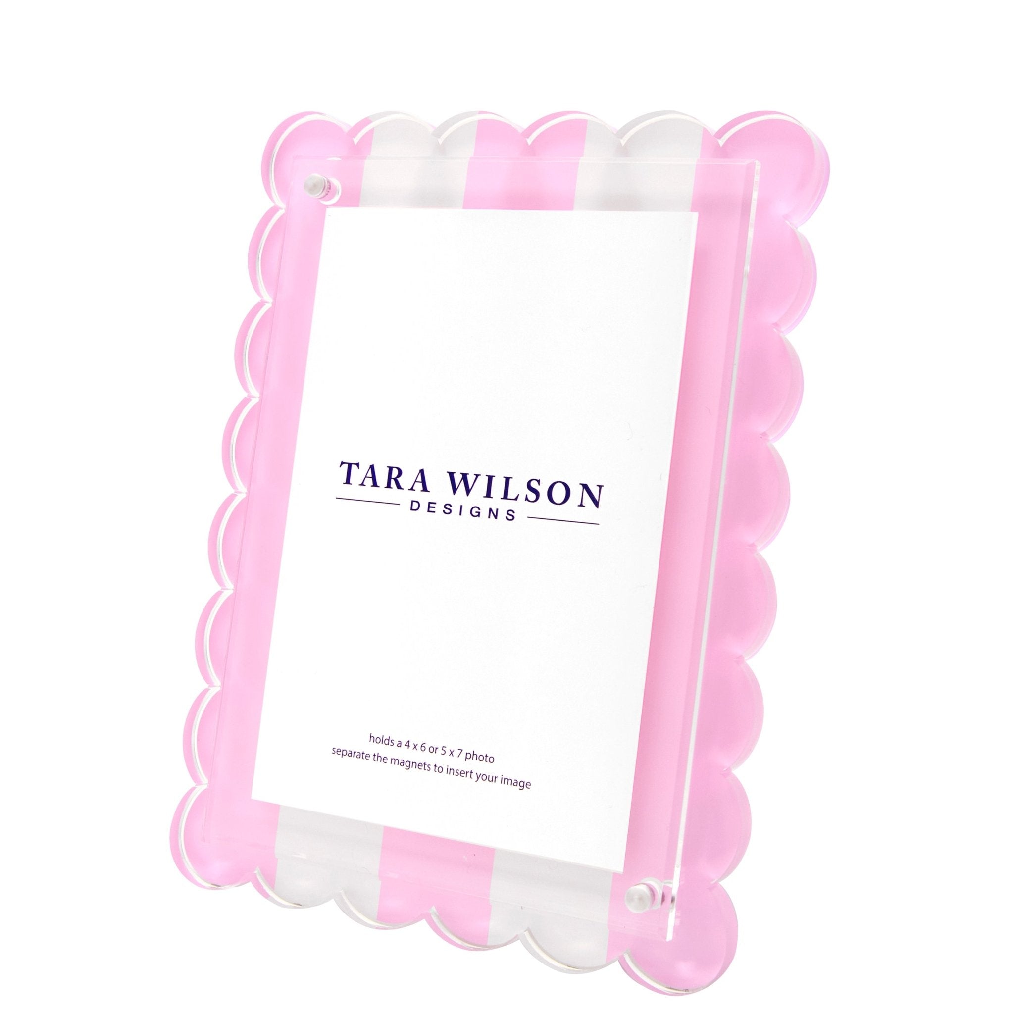 Pastel Pink & White Stripe Acrylic Scallop Frame