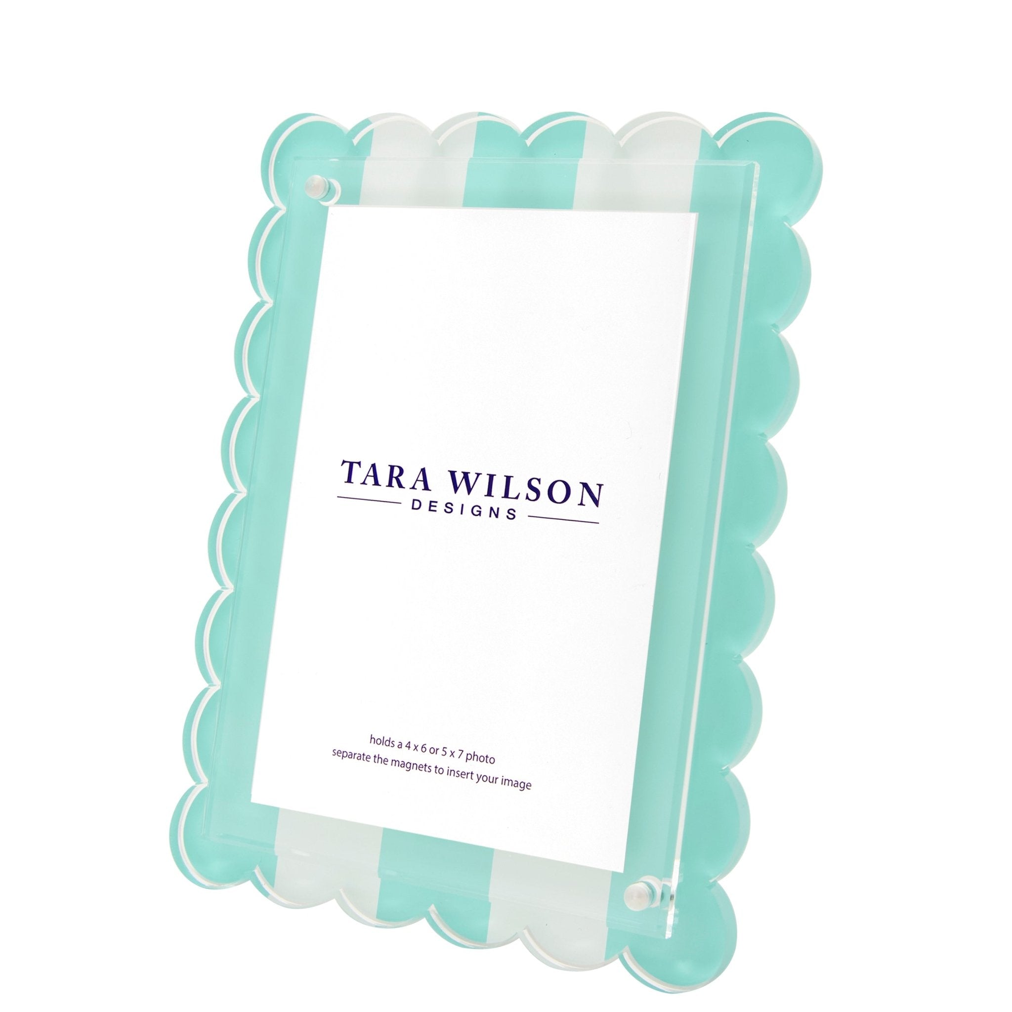 Pastel Turquoise & White Stripe Acrylic Scallop Frame