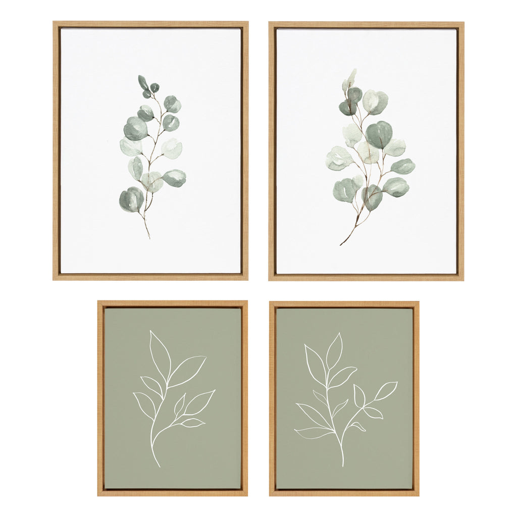 Sylvie Eucalyptus 4a, Eucalyptus 4b and Modern Sage Green Botanical Line Sketch Print 1 and 3 Framed Canvas Art Set by Various Artists