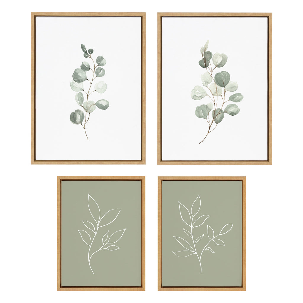 Sylvie Eucalyptus 4a, Eucalyptus 4b and Modern Sage Green Botanical Line Sketch Print 1 and 3 Framed Canvas Art Set by Various Artists