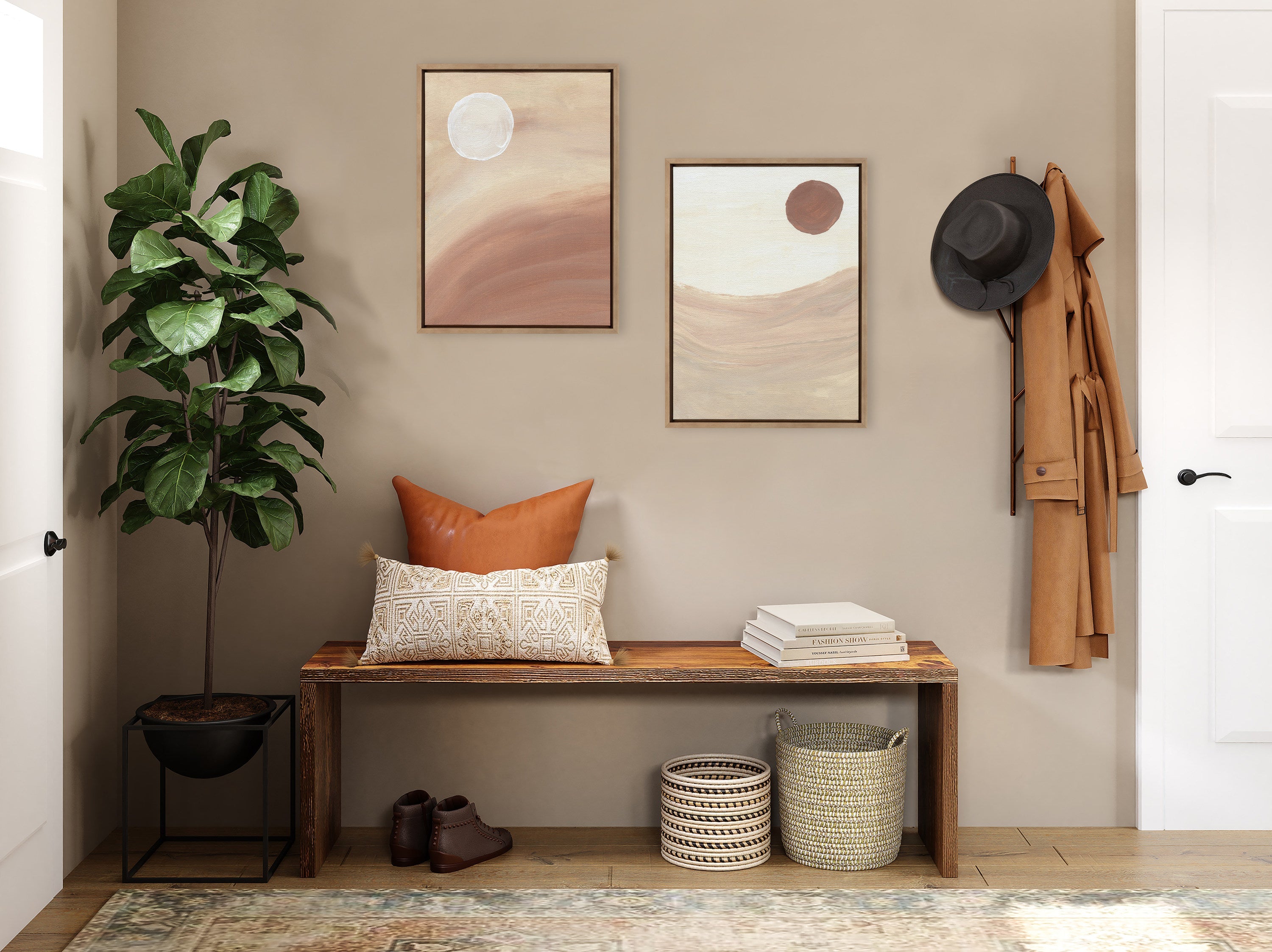 Sylvie Sandy Moon and Carmamel Sunset Framed Canvas Art Set by Mentoring Positives