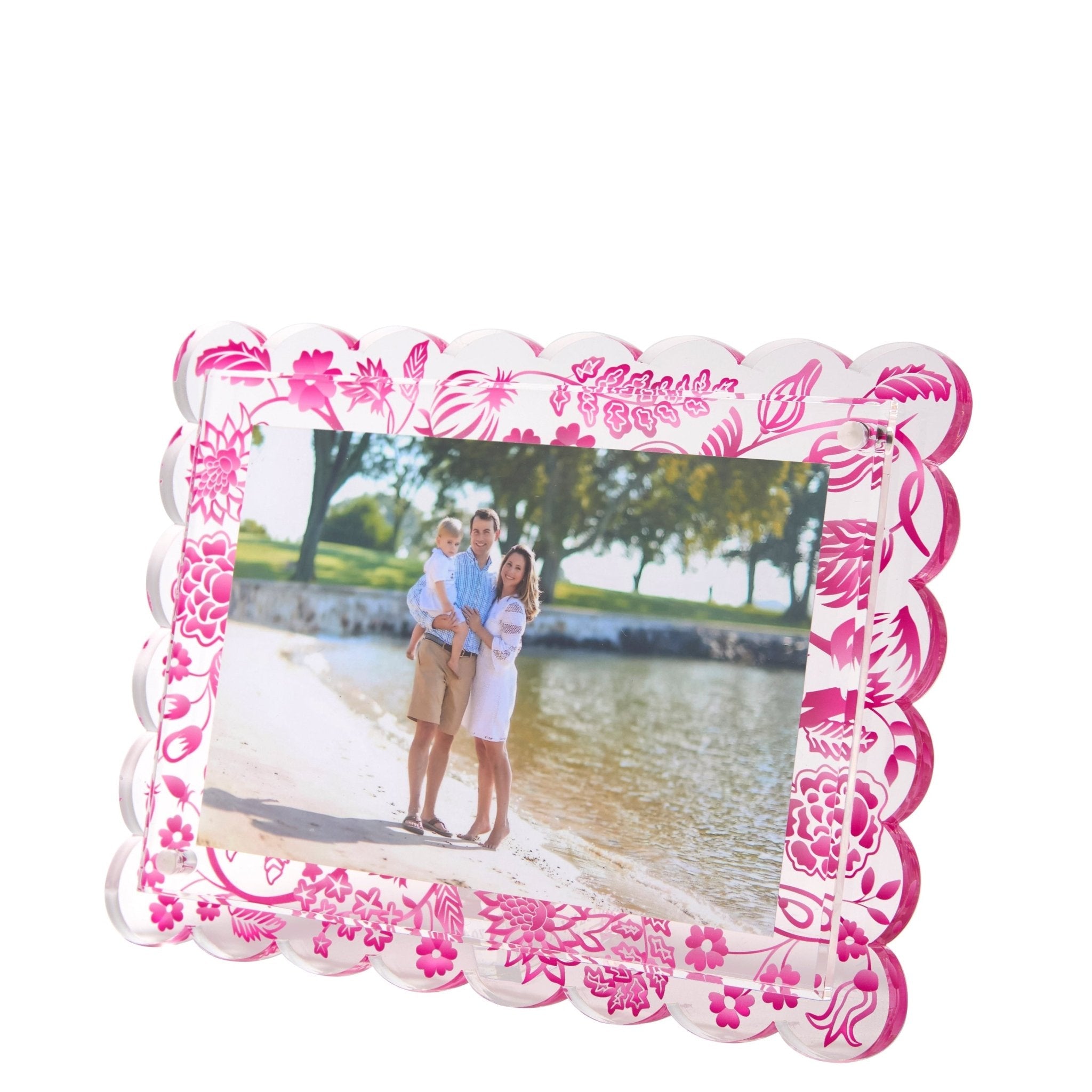 Pink Toile Acrylic Scallop Frame