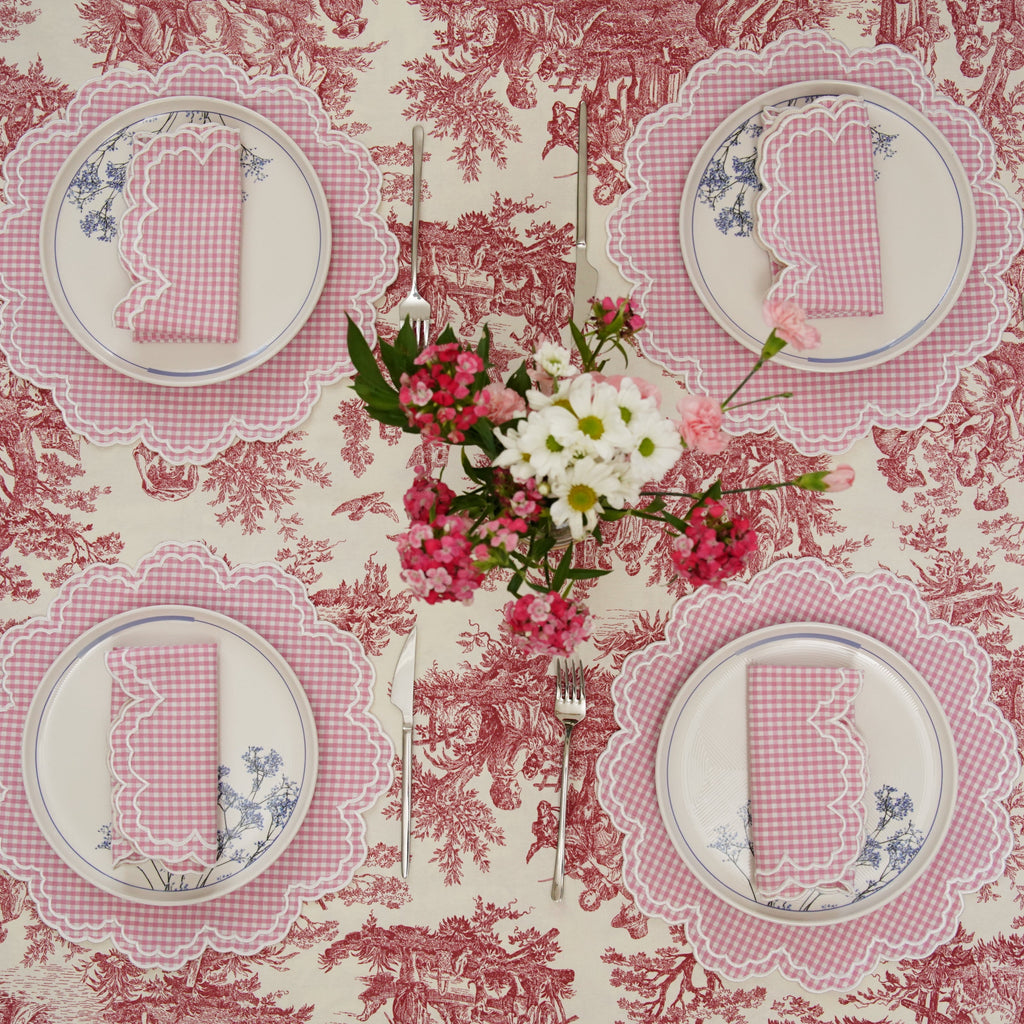 MAGNOLIA PINK GINGHAM WHITE TRIM PLACEMAT & NAPKIN SET (Set Of 4)