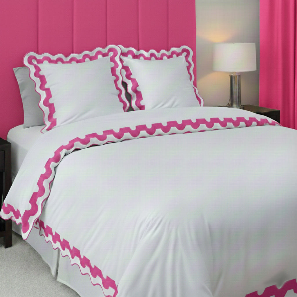 400TC U Shape Applique Scalloped Embroidery Cotton Duvet Cover Set