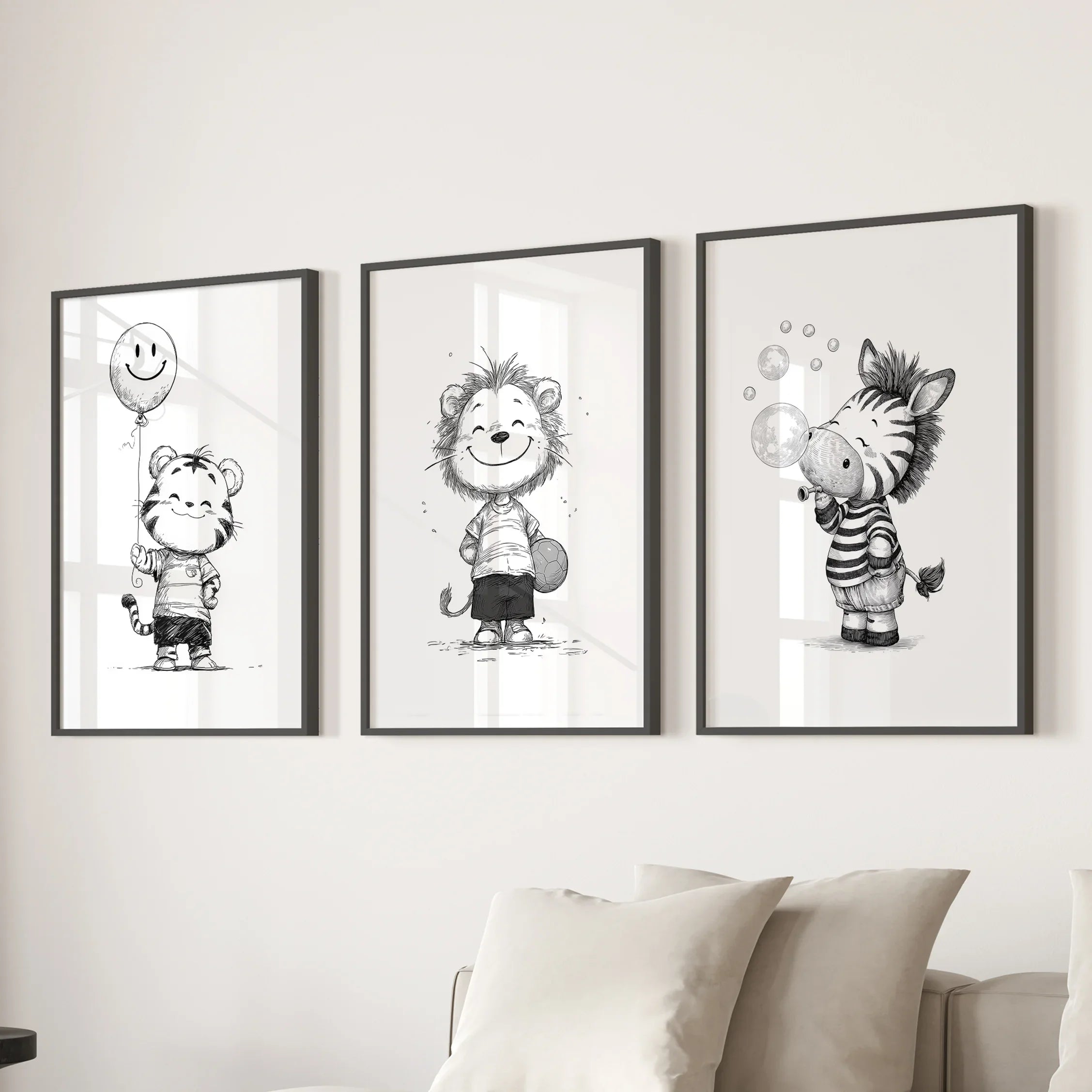 Black & White Safari Nursery Wall Art Set