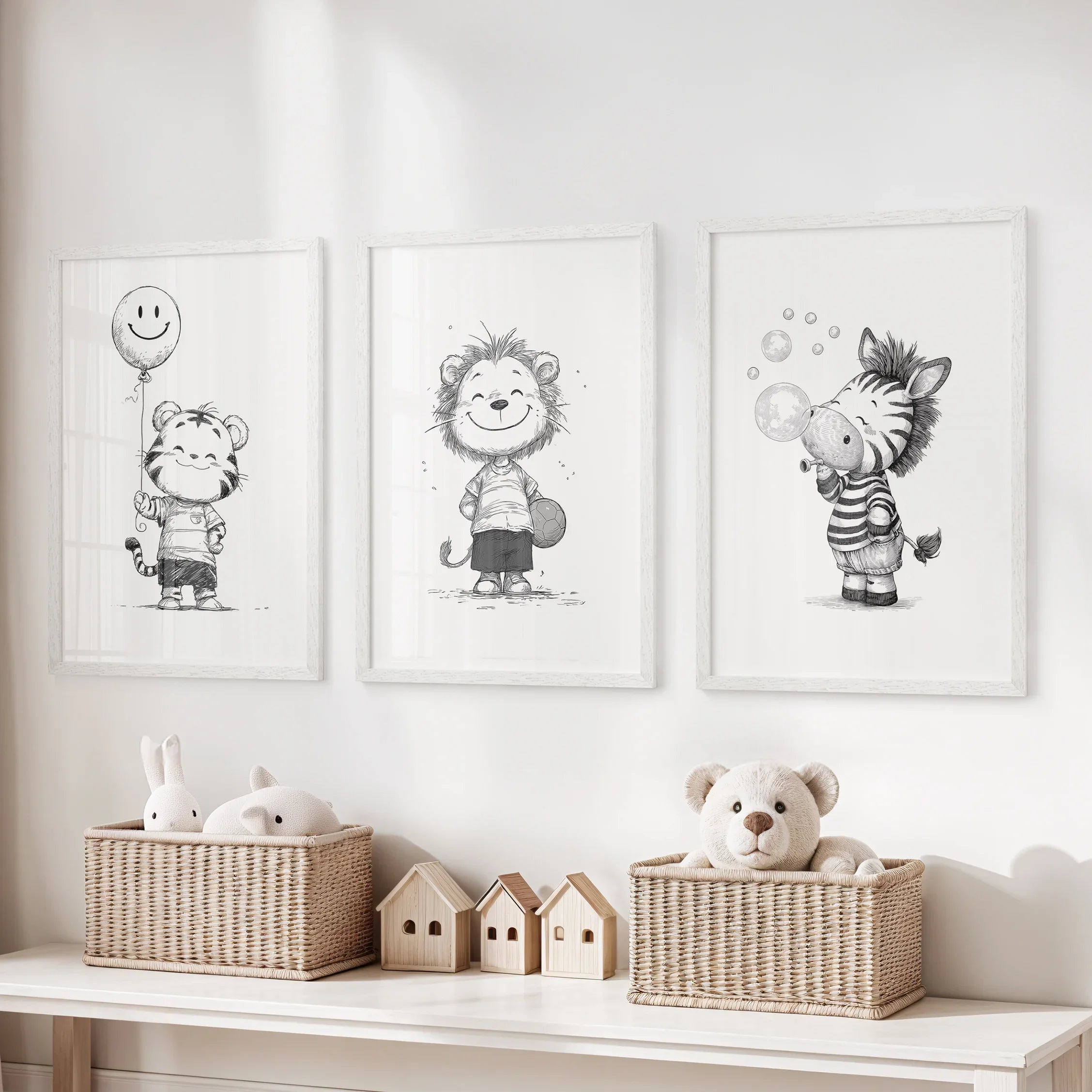 Black & White Safari Nursery Wall Art Set