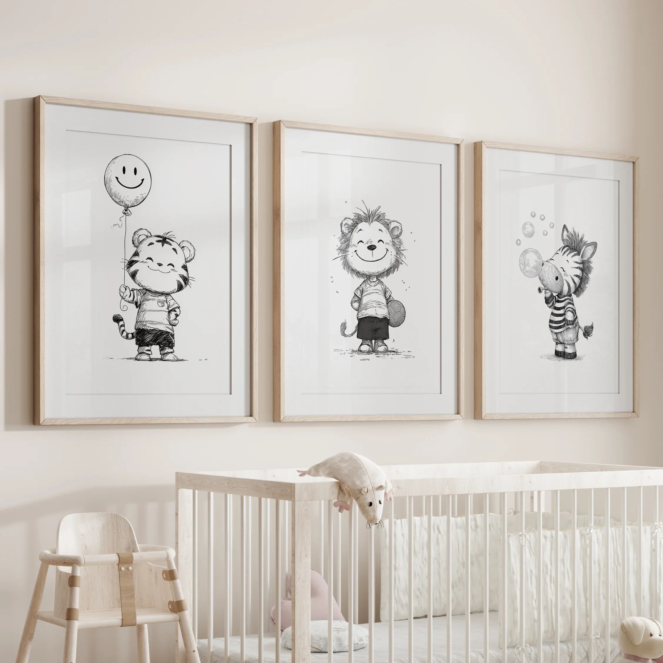 Black & White Safari Nursery Wall Art Set