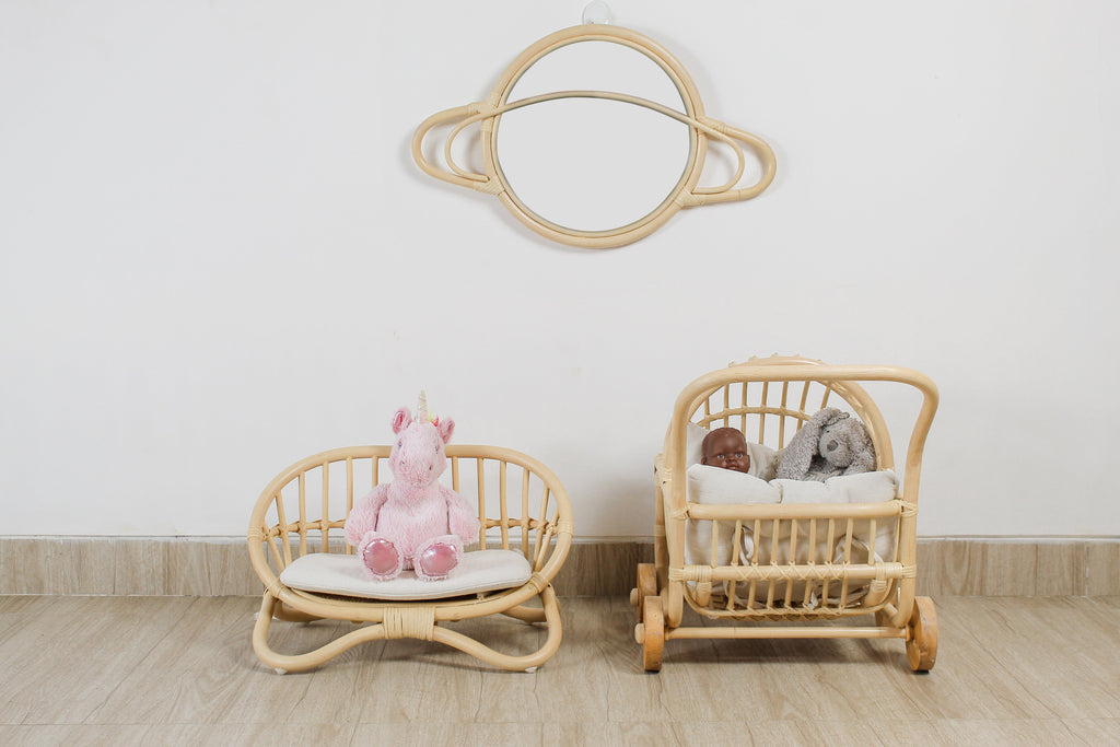 Handwoven Rattan Doll Stroller