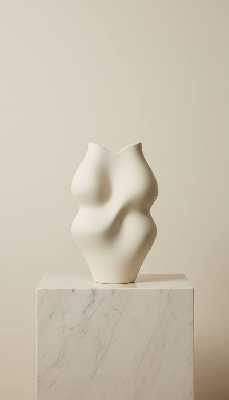 Porcelain cream sculptural vase
