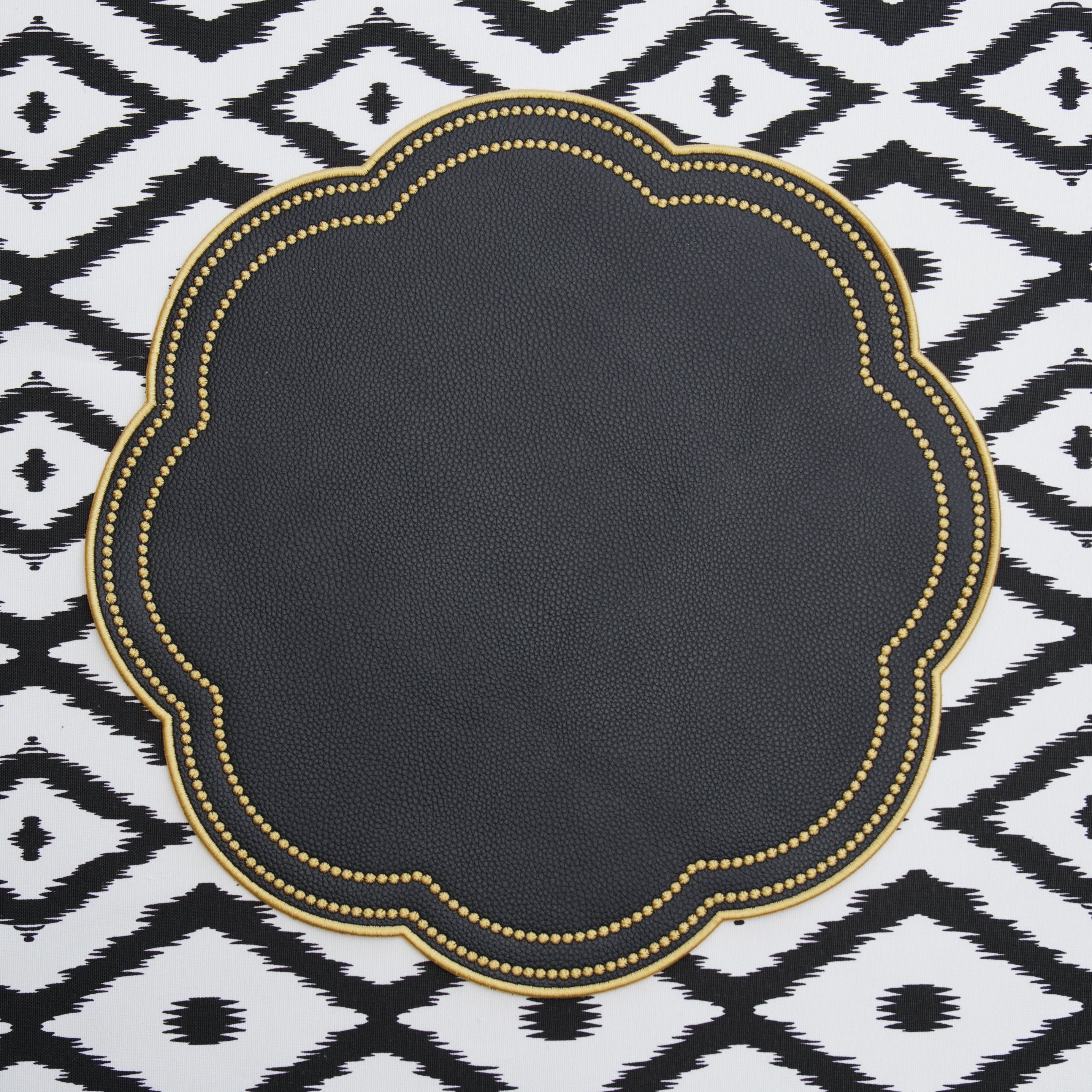 NURTURE BLACK GOLD SCALLOPED FAUX LEATHER PLACEMAT (Set Of 4)