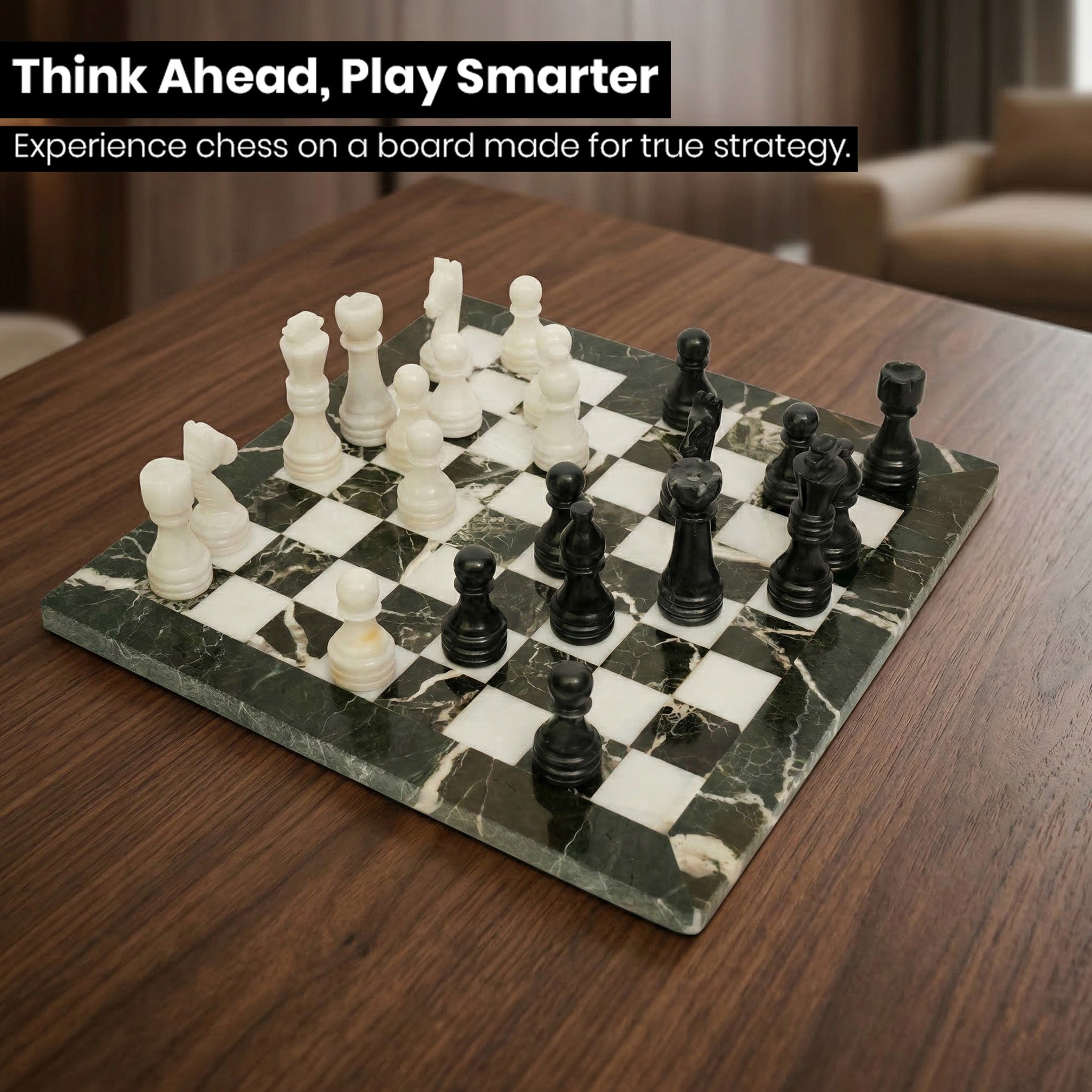 Black Zebra and White Marble Chess Set 12 Inches - Premium Handcrafted