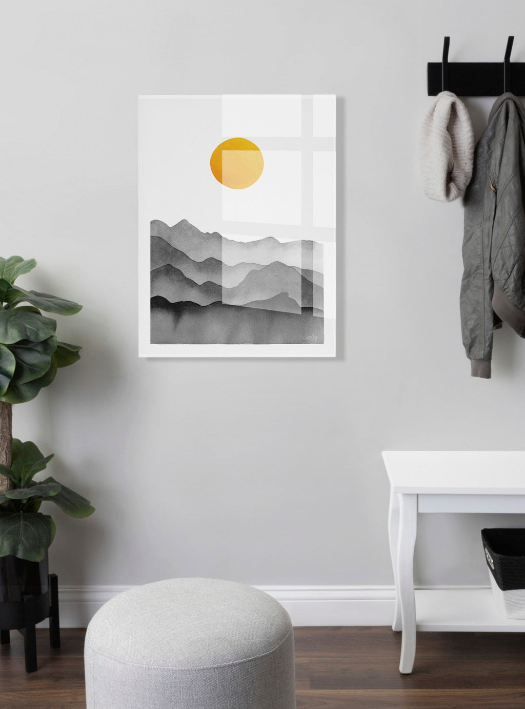 Black Yellow Mountain Range Silhouette Floating Acrylic Art by Cat Coquillette