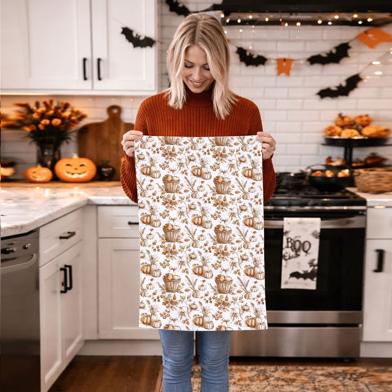 Classic Pumpkin Flour Sack Kitchen Towel