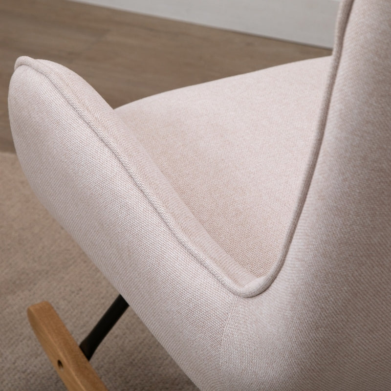 HOMCOM Mid-Century Fabric Nursery Rocker in Cream White