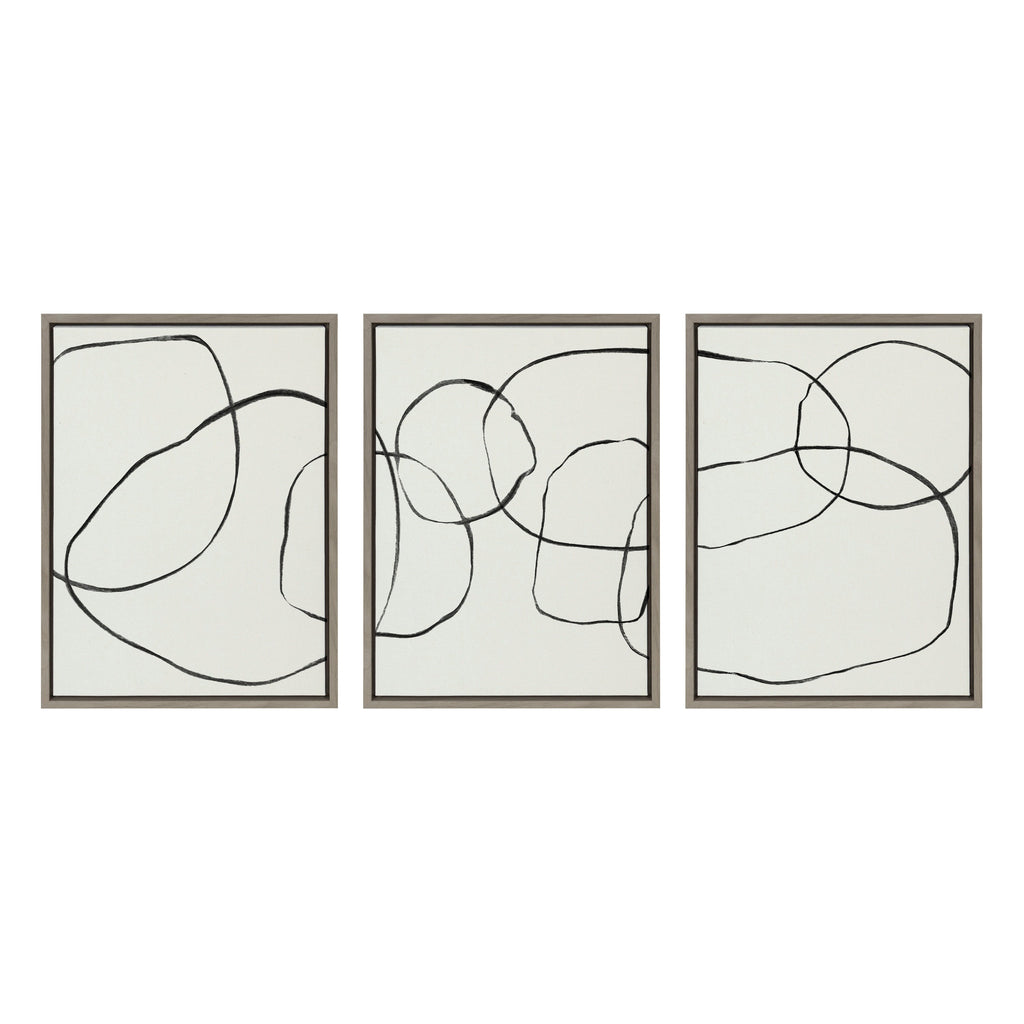 Sylvie Dancing Circles BW Framed Canvas by Teju Reval of SnazzyHues