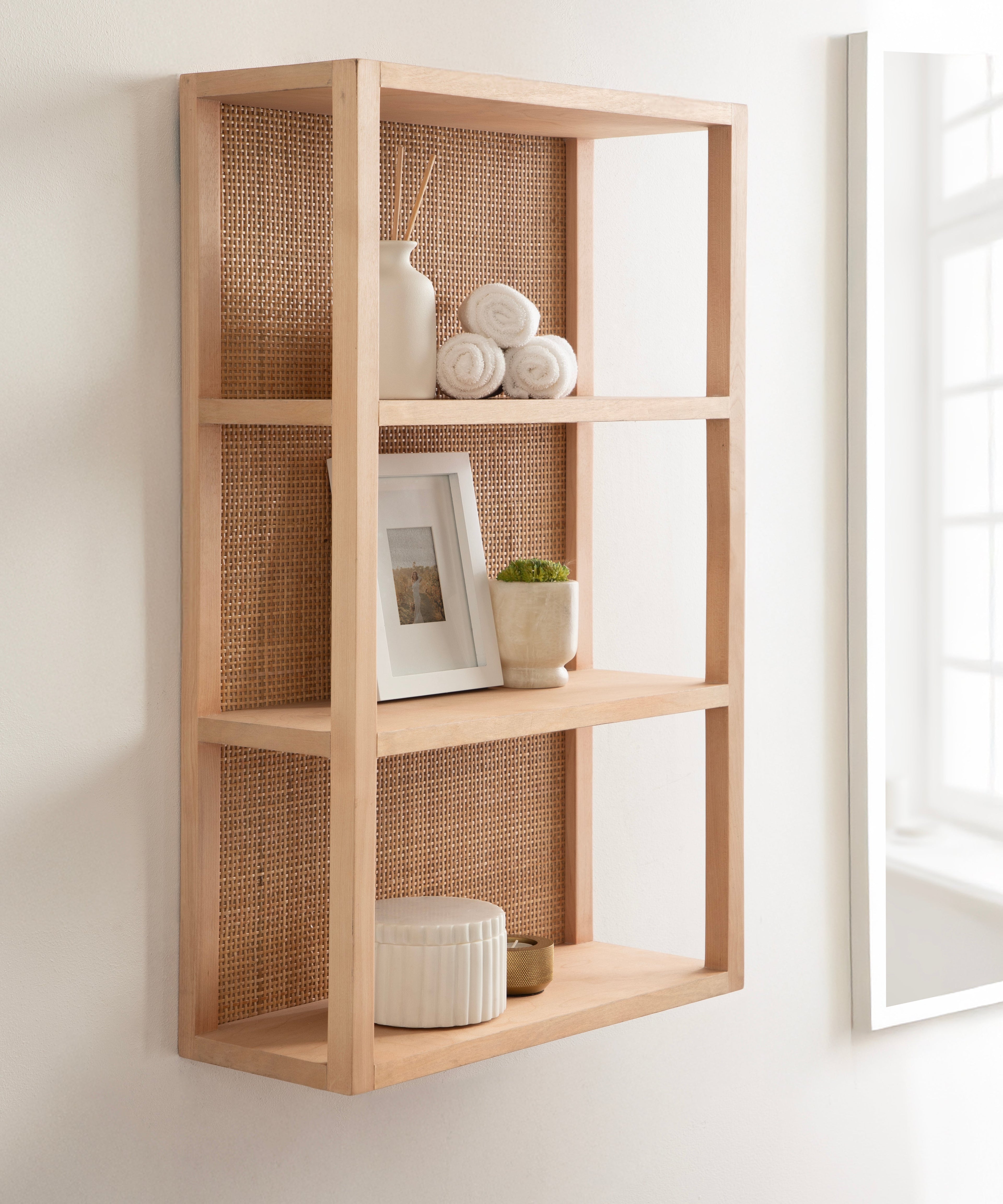 Ori Rattan/Wood Wall Shelf