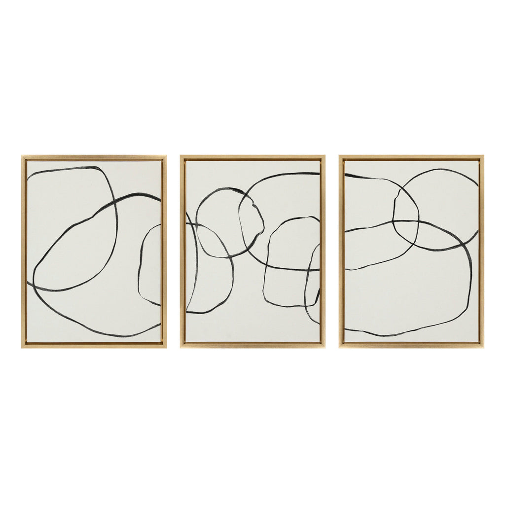 Sylvie Dancing Circles BW Framed Canvas by Teju Reval of SnazzyHues