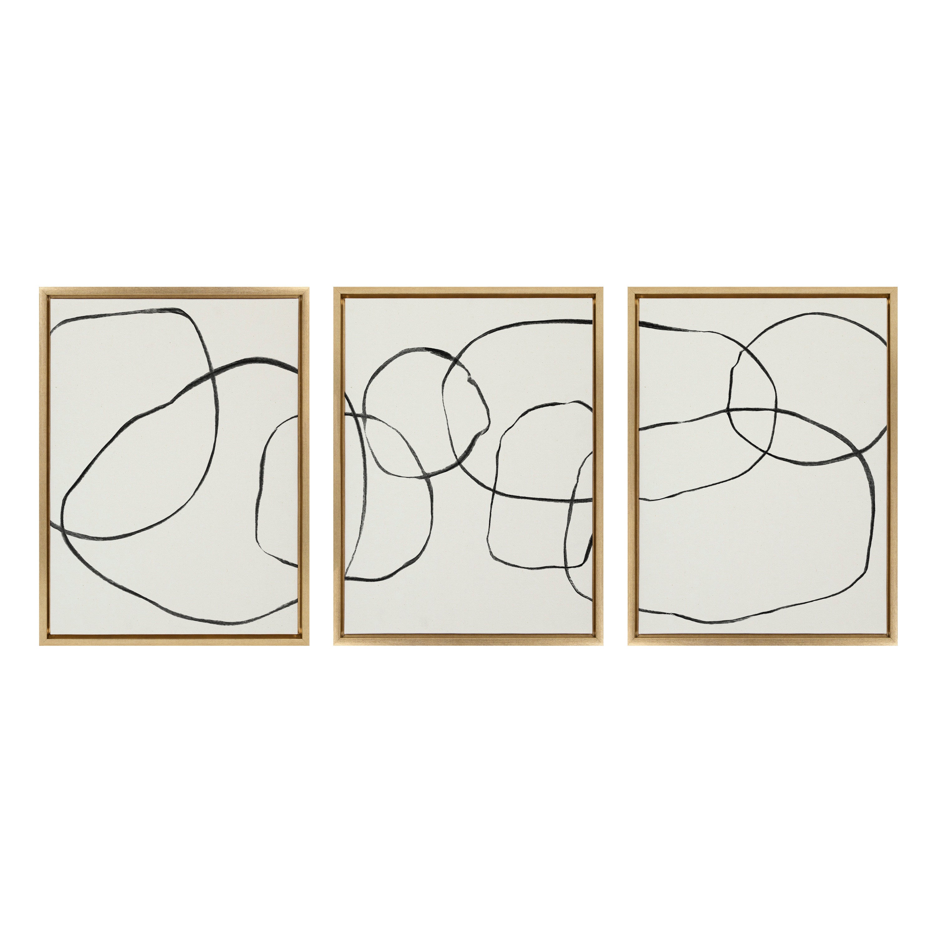 Sylvie Dancing Circles BW Framed Canvas by Teju Reval of SnazzyHues