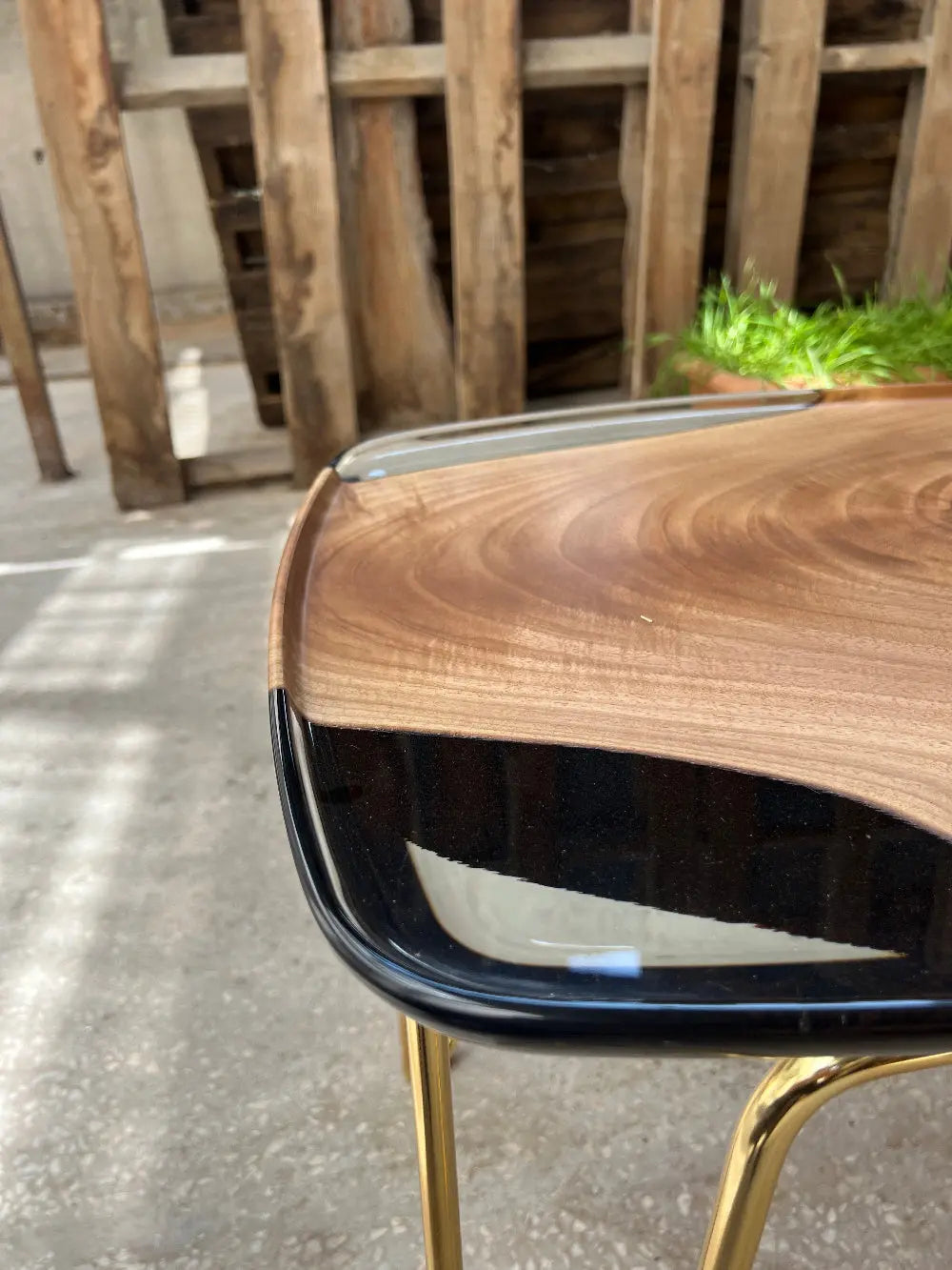 Ivory Rectangular Walnut & Resin Side Table