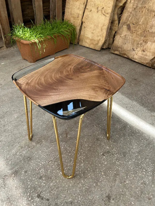 Ivory Rectangular Walnut & Resin Side Table
