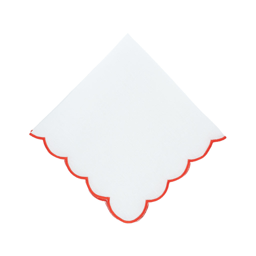 Red Scalloped Linen Napkins, Set of 4