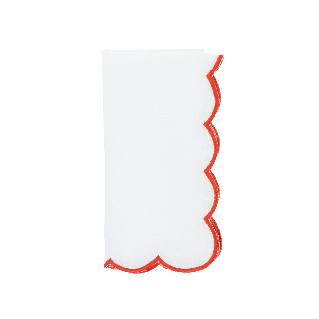 Red Scalloped Linen Napkins, Set of 4