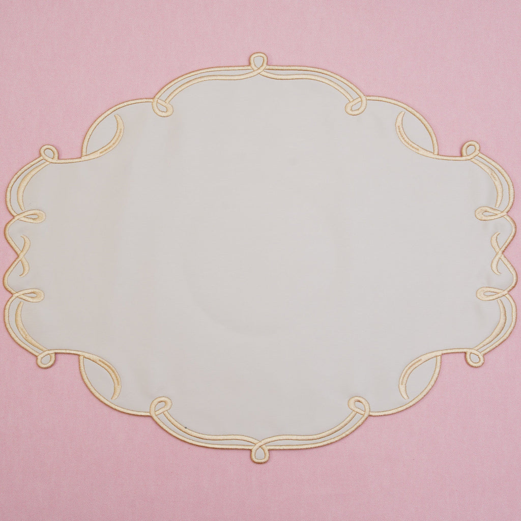 CELESTIA BEIGE OVAL FAUX LEATHER PLACEMAT & COASTER SET (Set Of 4)