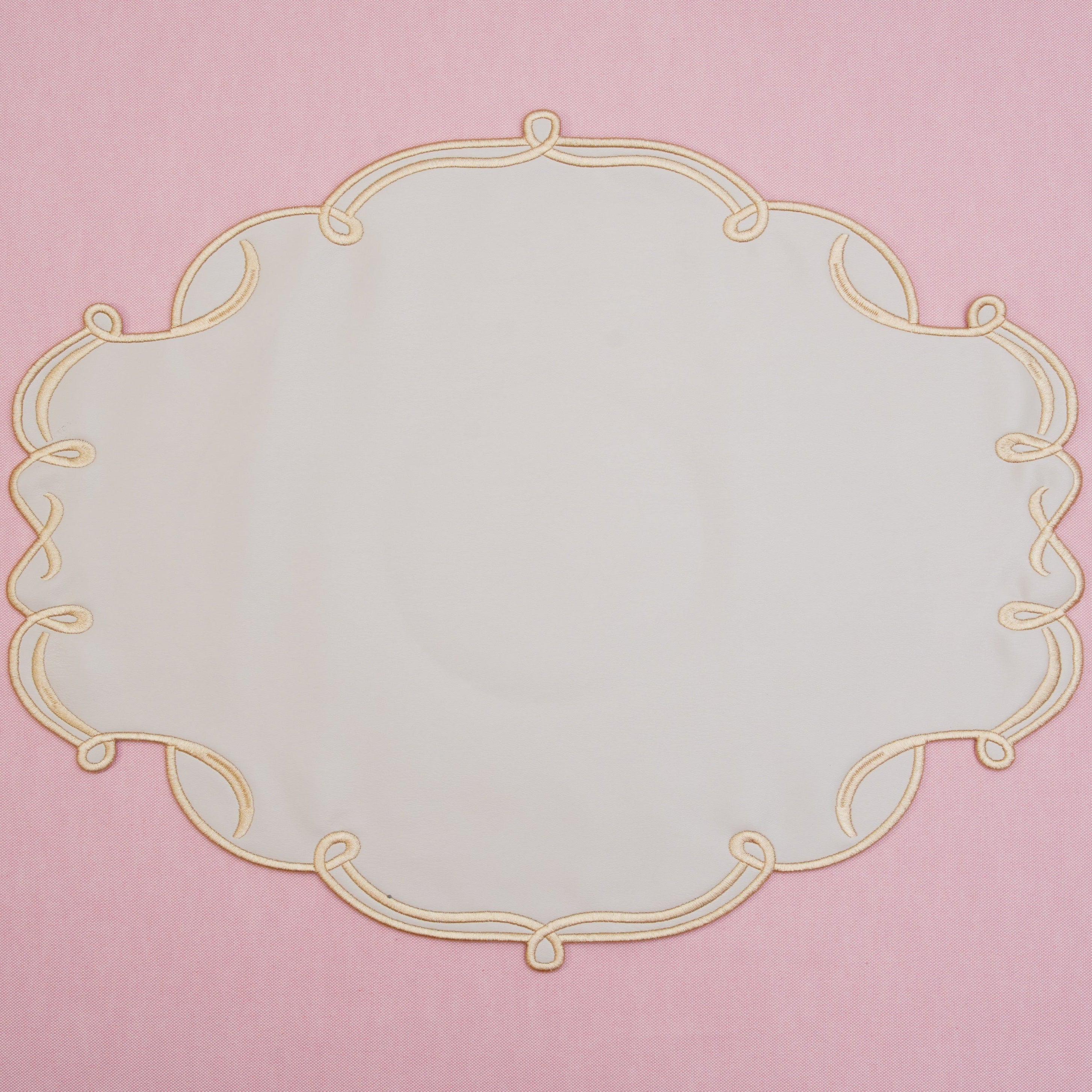 CELESTIA BEIGE OVAL FAUX LEATHER PLACEMAT & COASTER SET (Set Of 4)