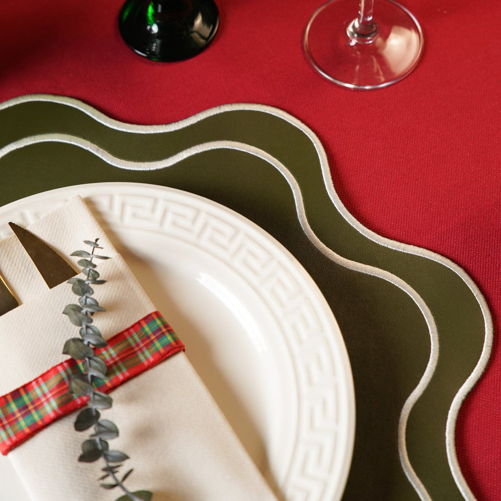 HAVEN DARK GREEN WAVY EDGE FAUX LEATHER PLACEMAT (Set Of 4)