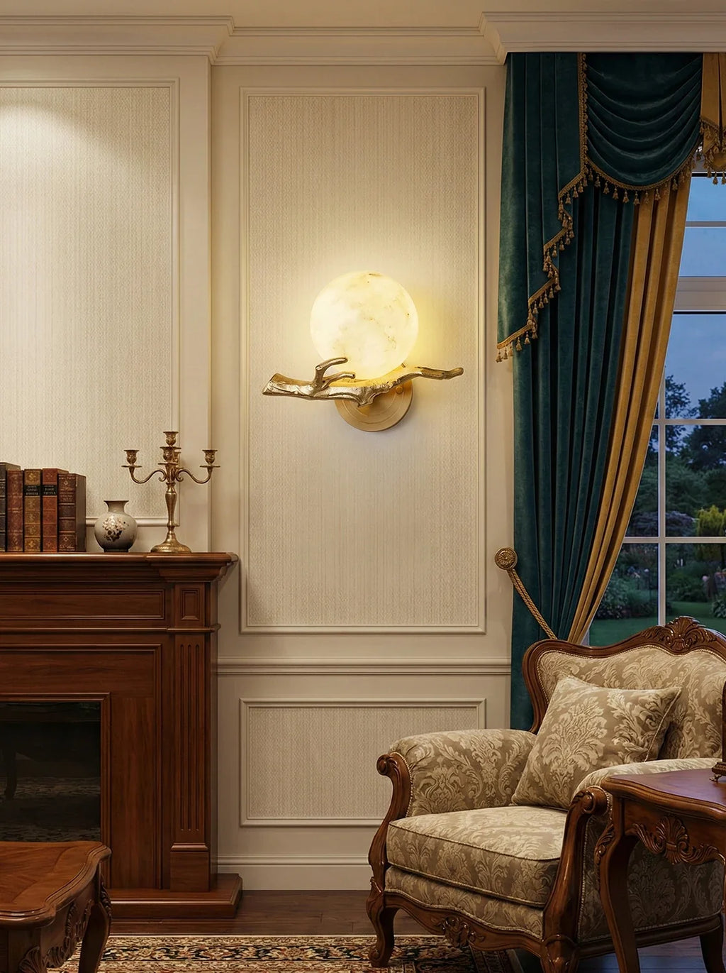 Retro Twigs Round Alabaster Wall Lamp