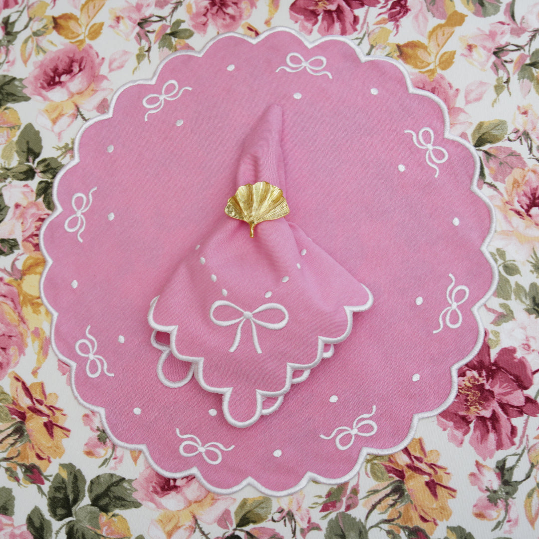 RIBBIA PINK ROUND FABRIC PLACEMAT & NAPKIN SET (Set Of 4)