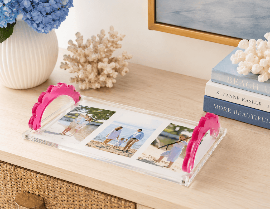 Rose Acrylic Scallop Handle Photo Tray