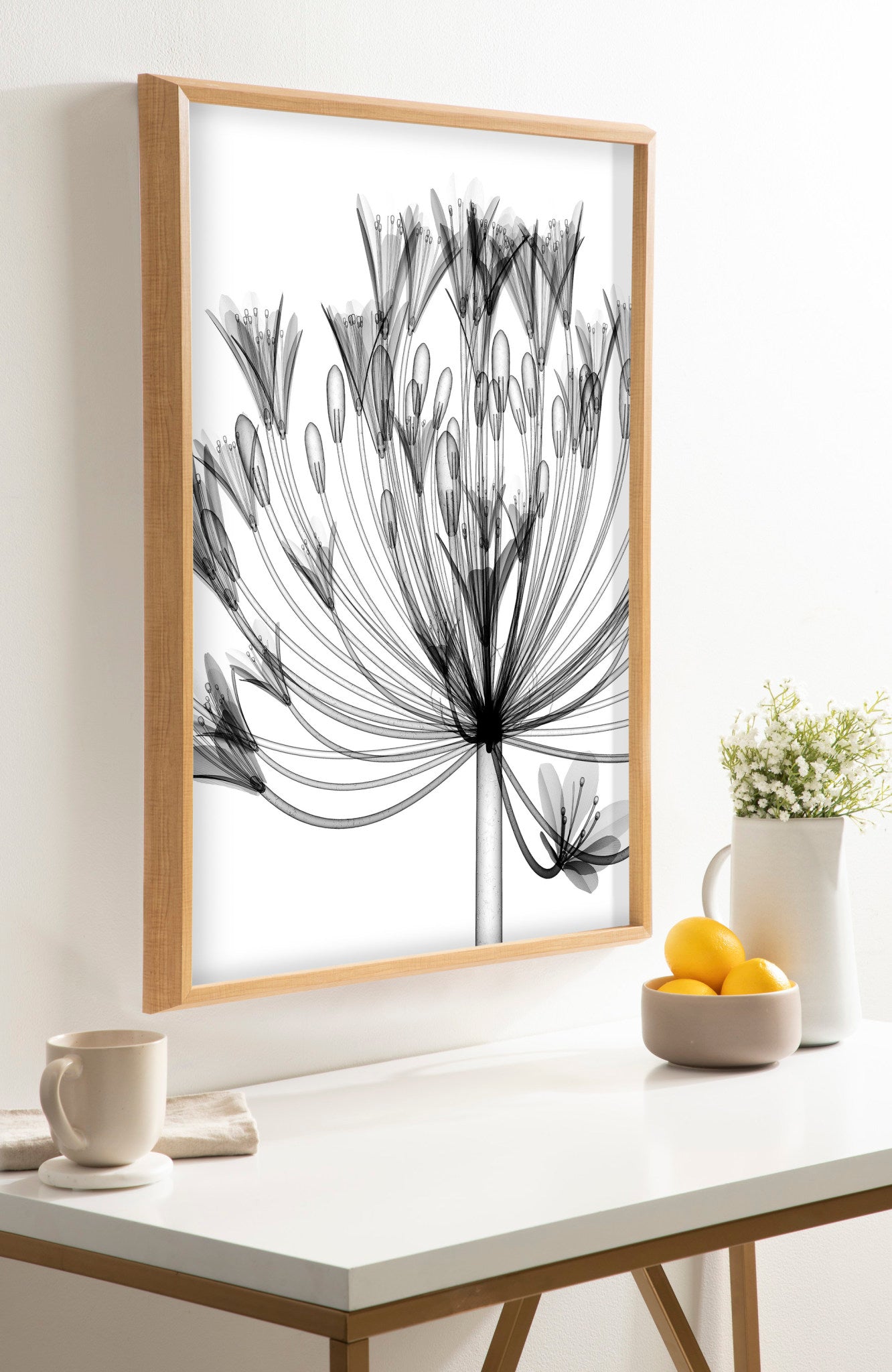 Blake Bell Agapanthus X Ray Floral BW Framed Printed Art by The Creative Bunch Studio