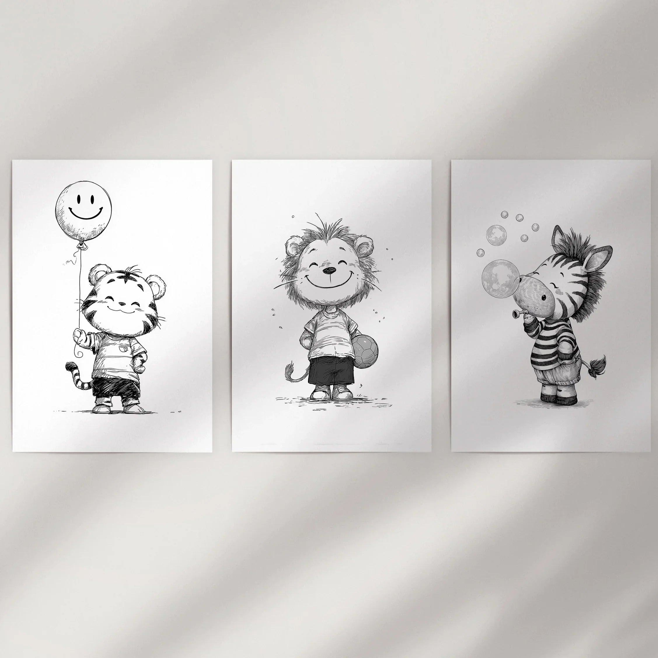 Black & White Safari Nursery Wall Art Set