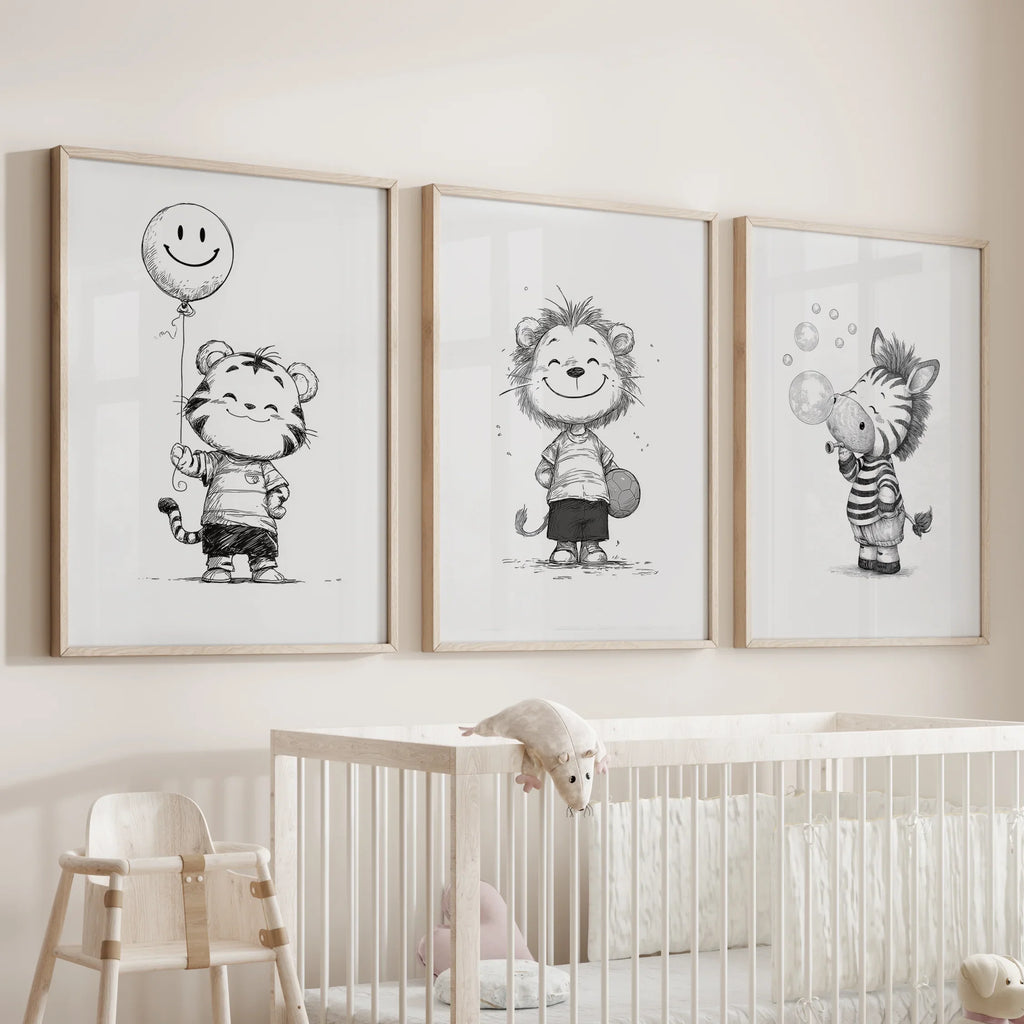 Black & White Safari Nursery Wall Art Set