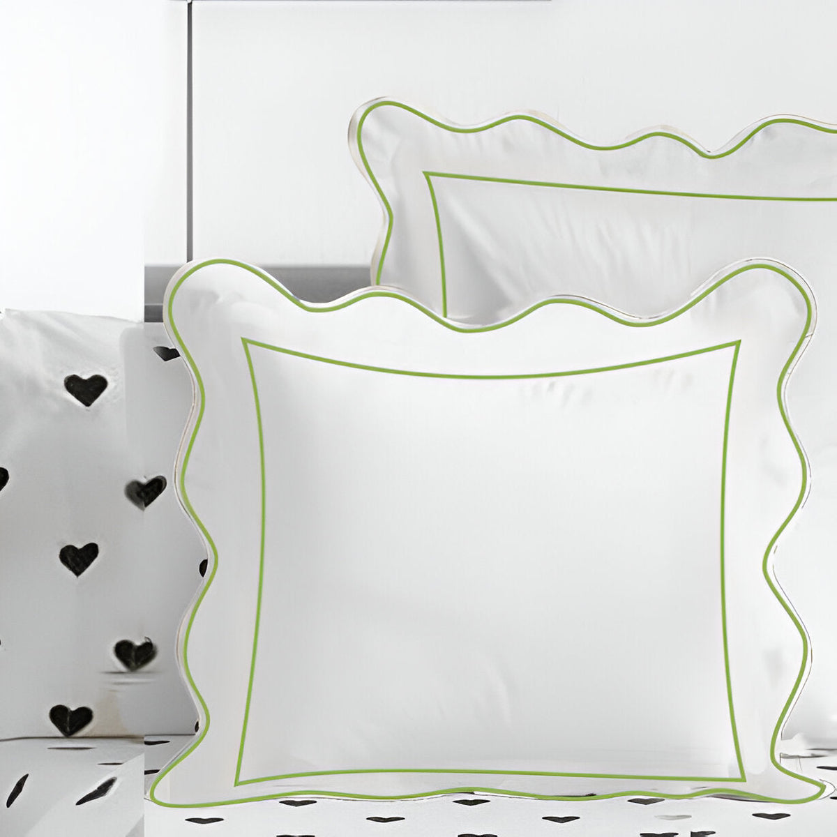 400TC Cotton Scallop Embroidery & Border Sateen Solid Euro Sham
