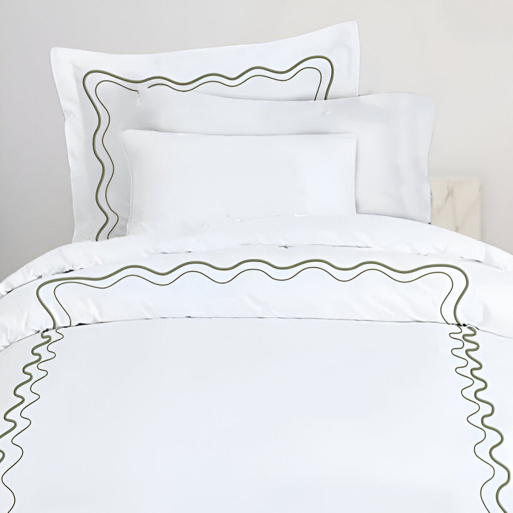 Double Wavy Embroidered Cotton Duvet Cover Set